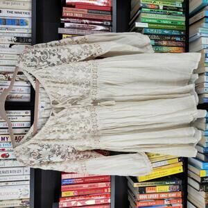 Kalypso 7 Cream Boho Lace Tunic Top Medium Cotton Tassel Blouse